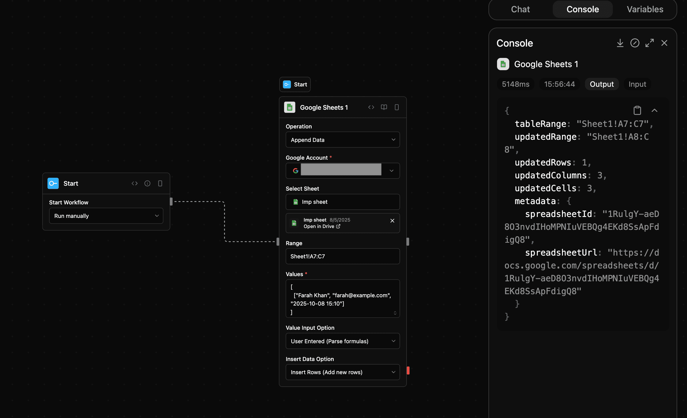 Google Sheets block screenshot