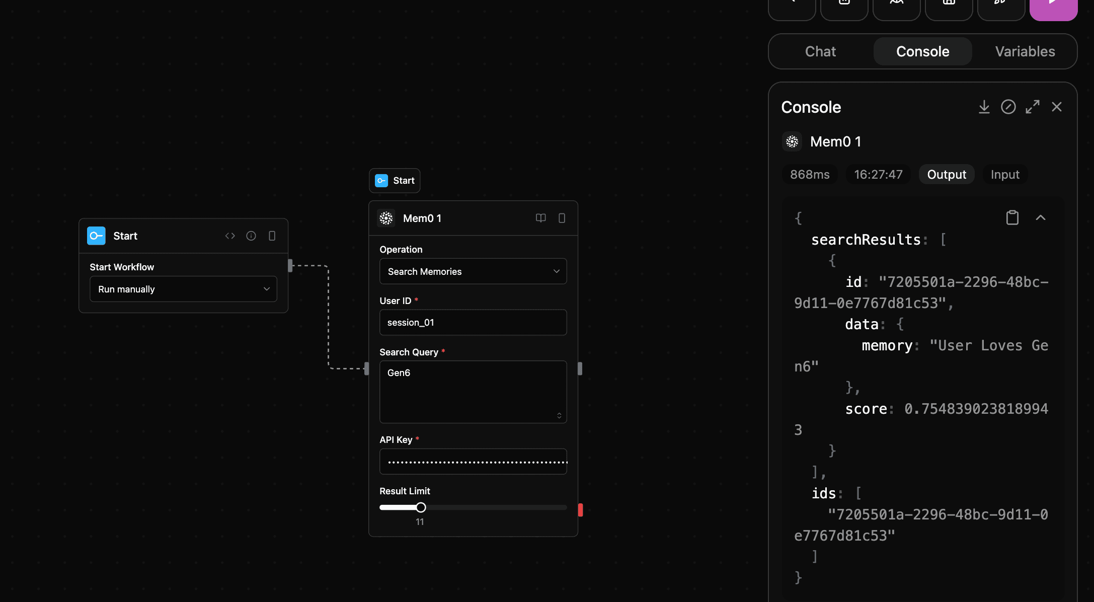 Mem0 block screenshot