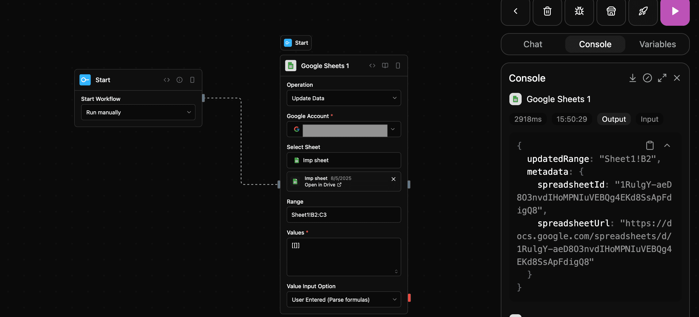 Google Sheets block screenshot