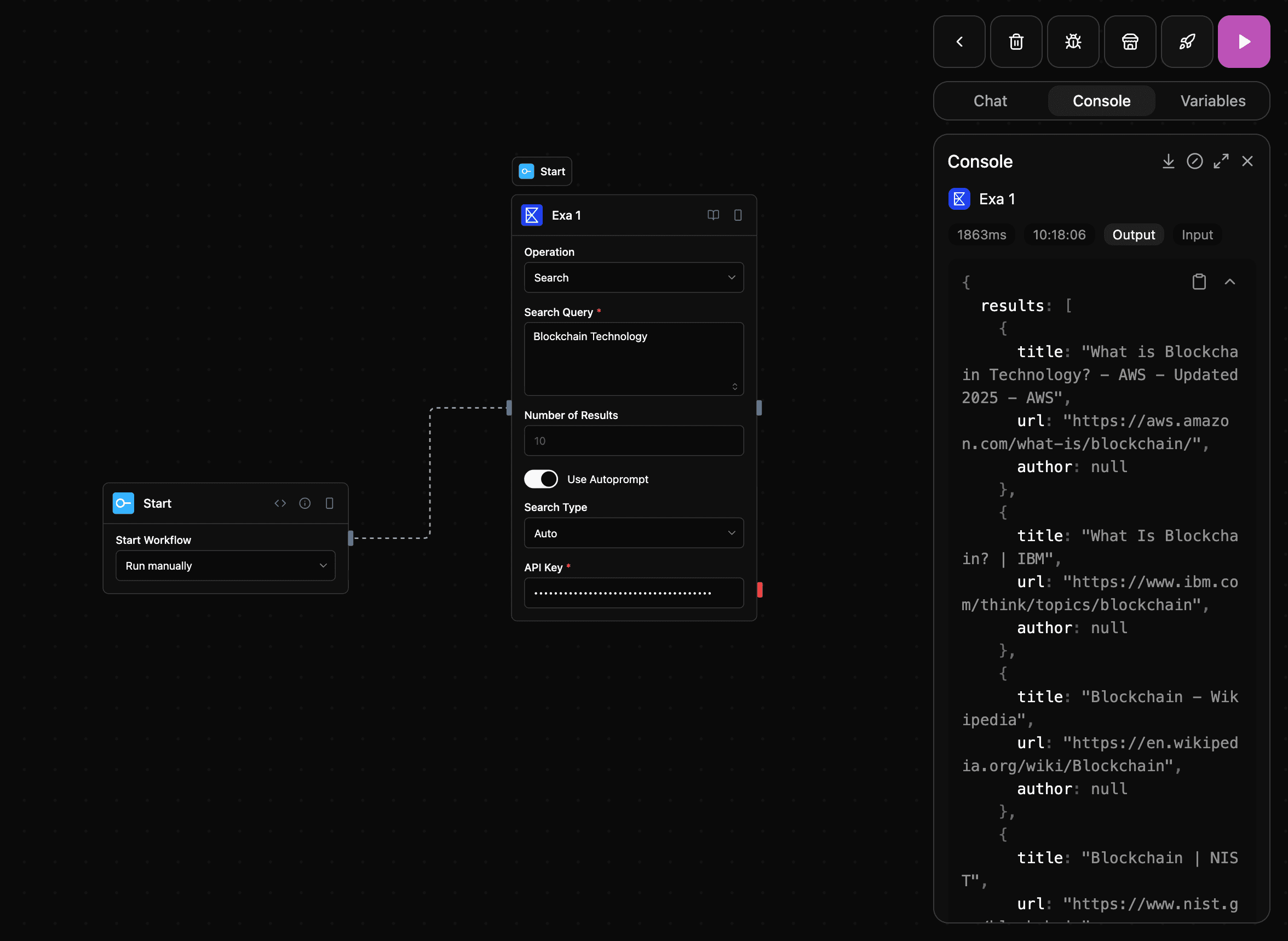 Exa block screenshot