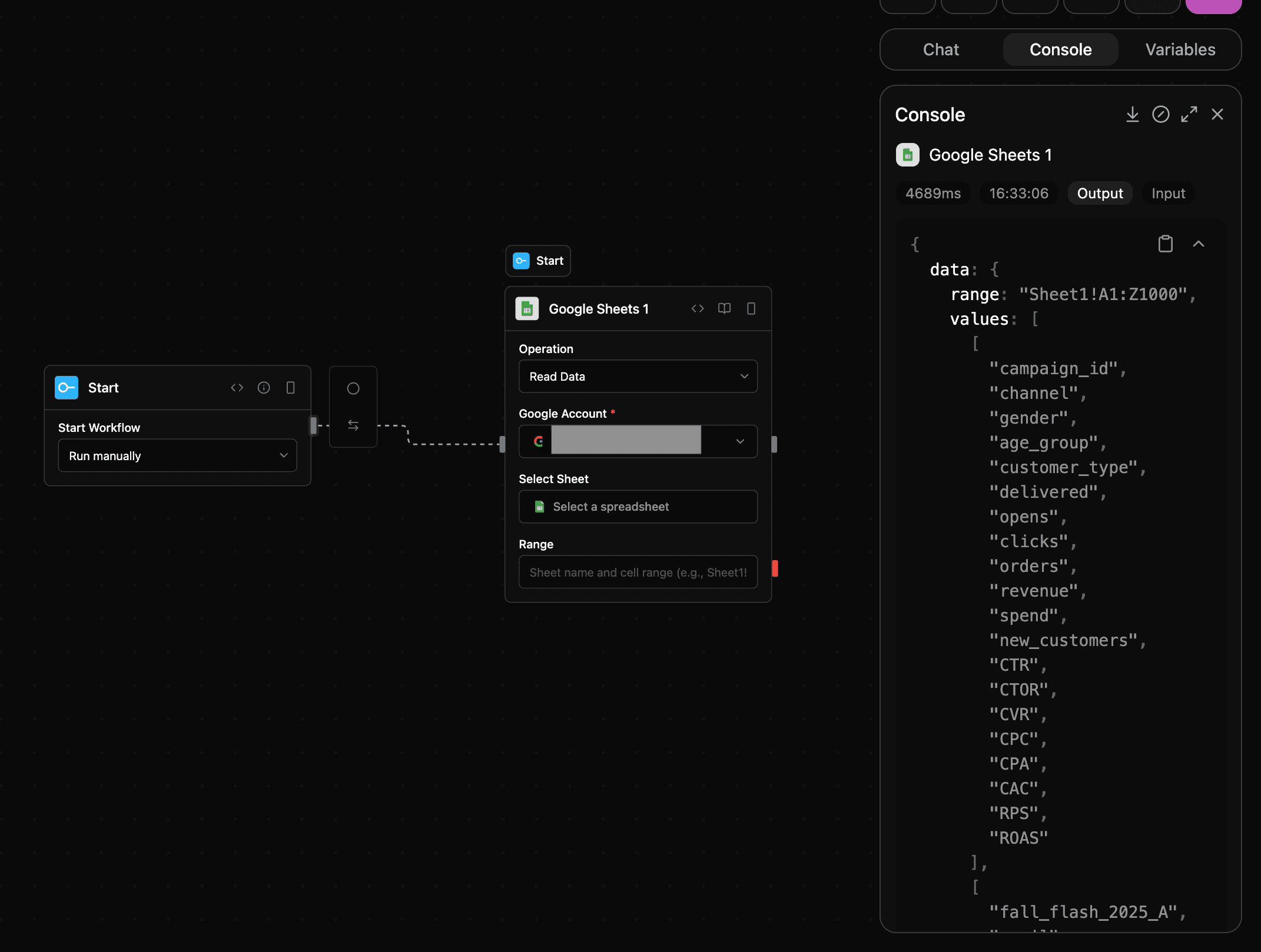 Google Sheets block screenshot