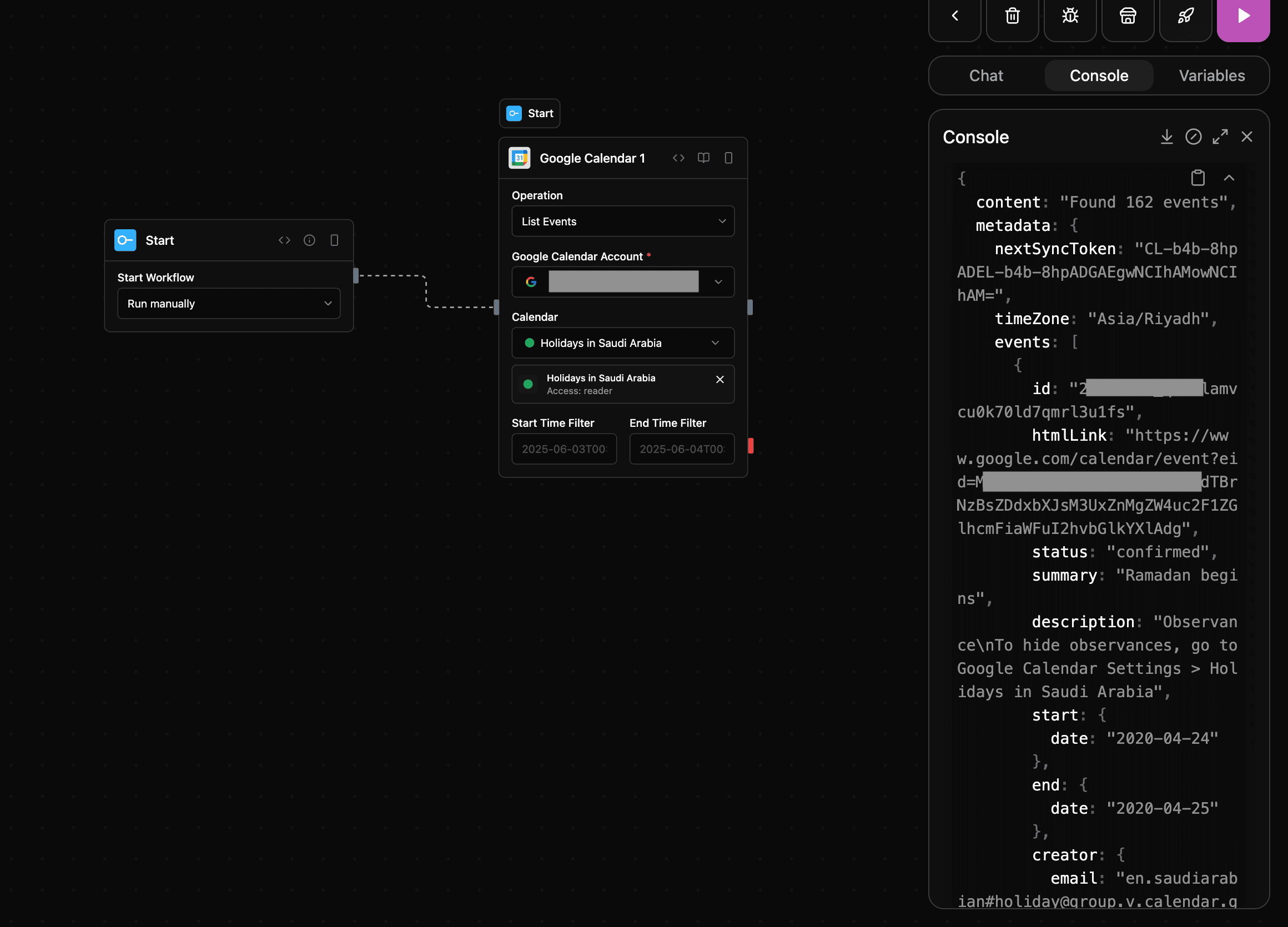 Google Calender block screenshot
